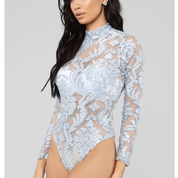 Fashion Nova Tops - Fashion Nova Blue Velvet Body Suit